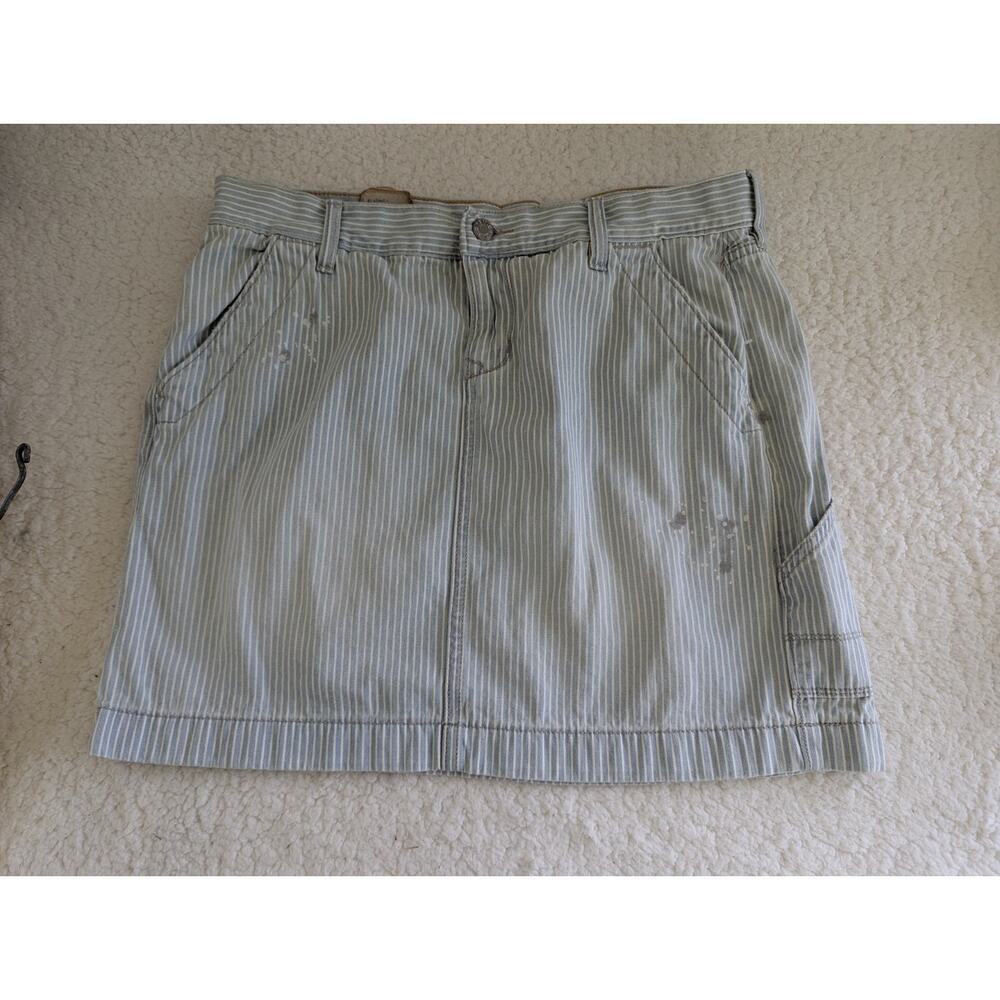 Old Navy Famous Jeans Hickory Stripe Denim Mini Skirt Blue White Carpenter Sz 12